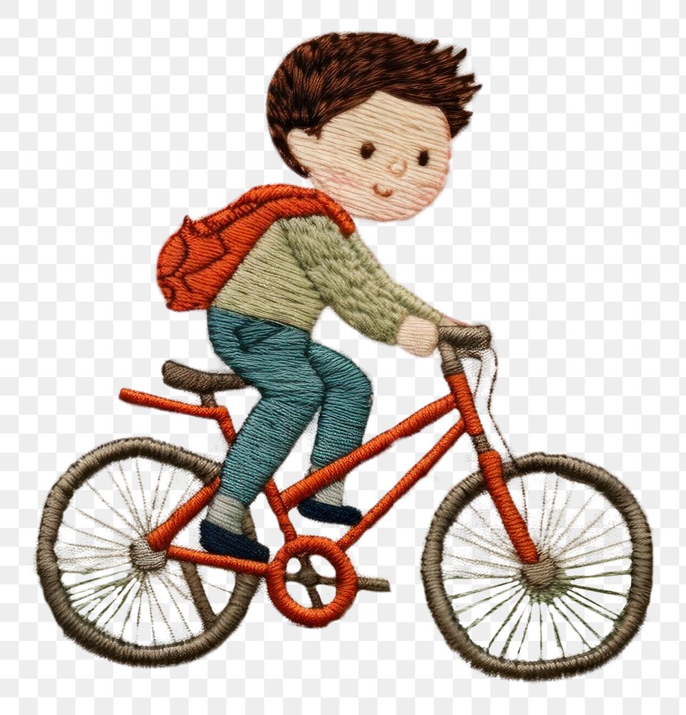 PNG  Kid ride bicycle art embroidery vehicle.