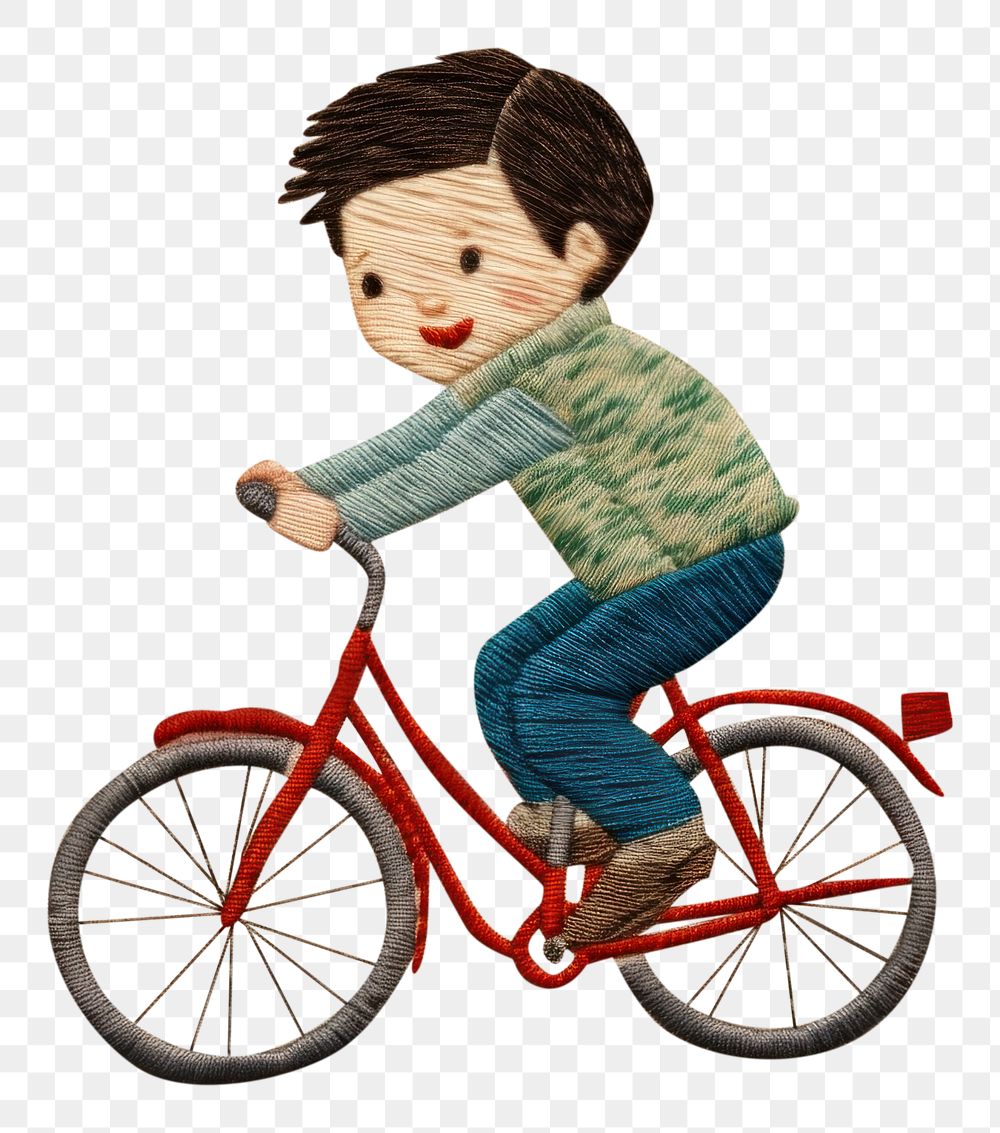 PNG  Kid ride bicycle embroidery art vehicle.