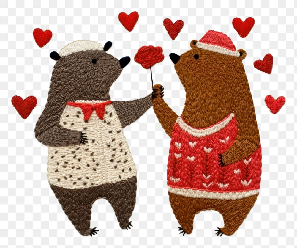 PNG  Two bear holding rose art cartoon pattern.