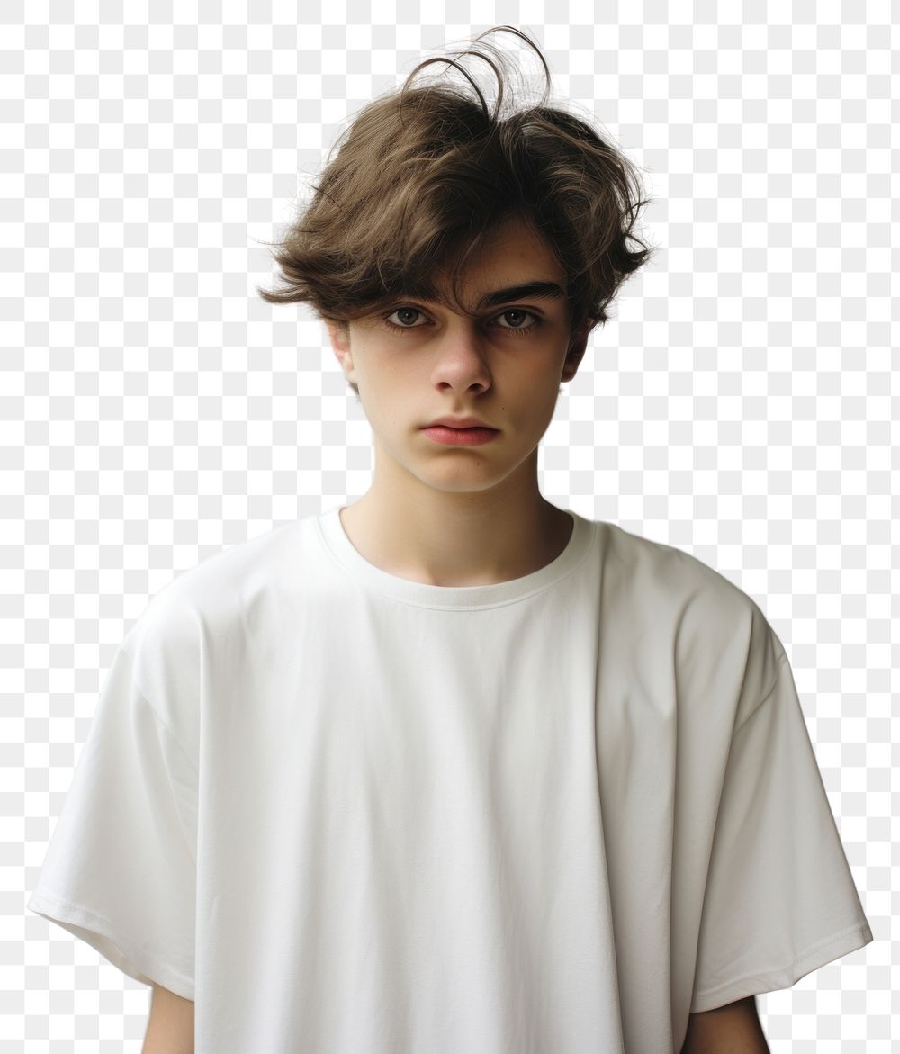 PNG A british teenager wear offwhite t shirt portrait t-shirt photo.