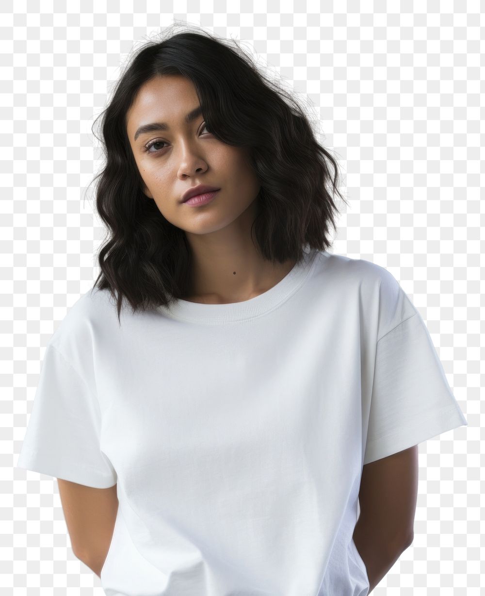 PNG A women wear offwhite t shirt portrait t-shirt sleeve.