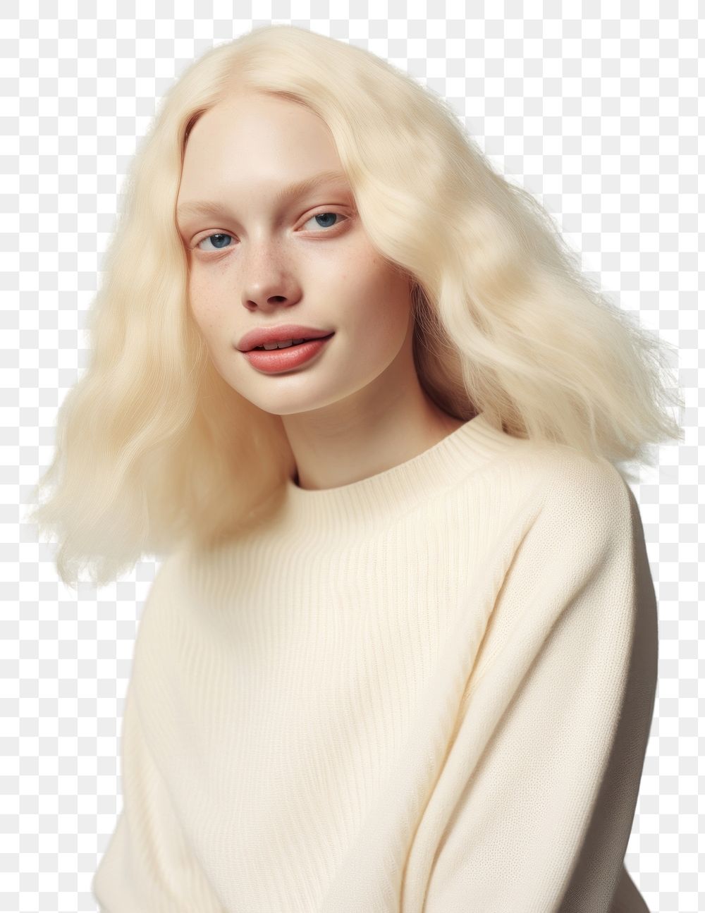 PNG A happy albino woman wear cream sweater portrait fashion adult.