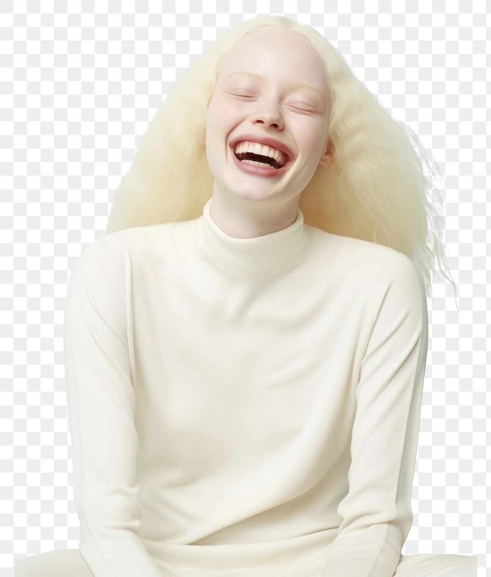 PNG A happy albino woman wear cream casual suit laughing fashion adult.
