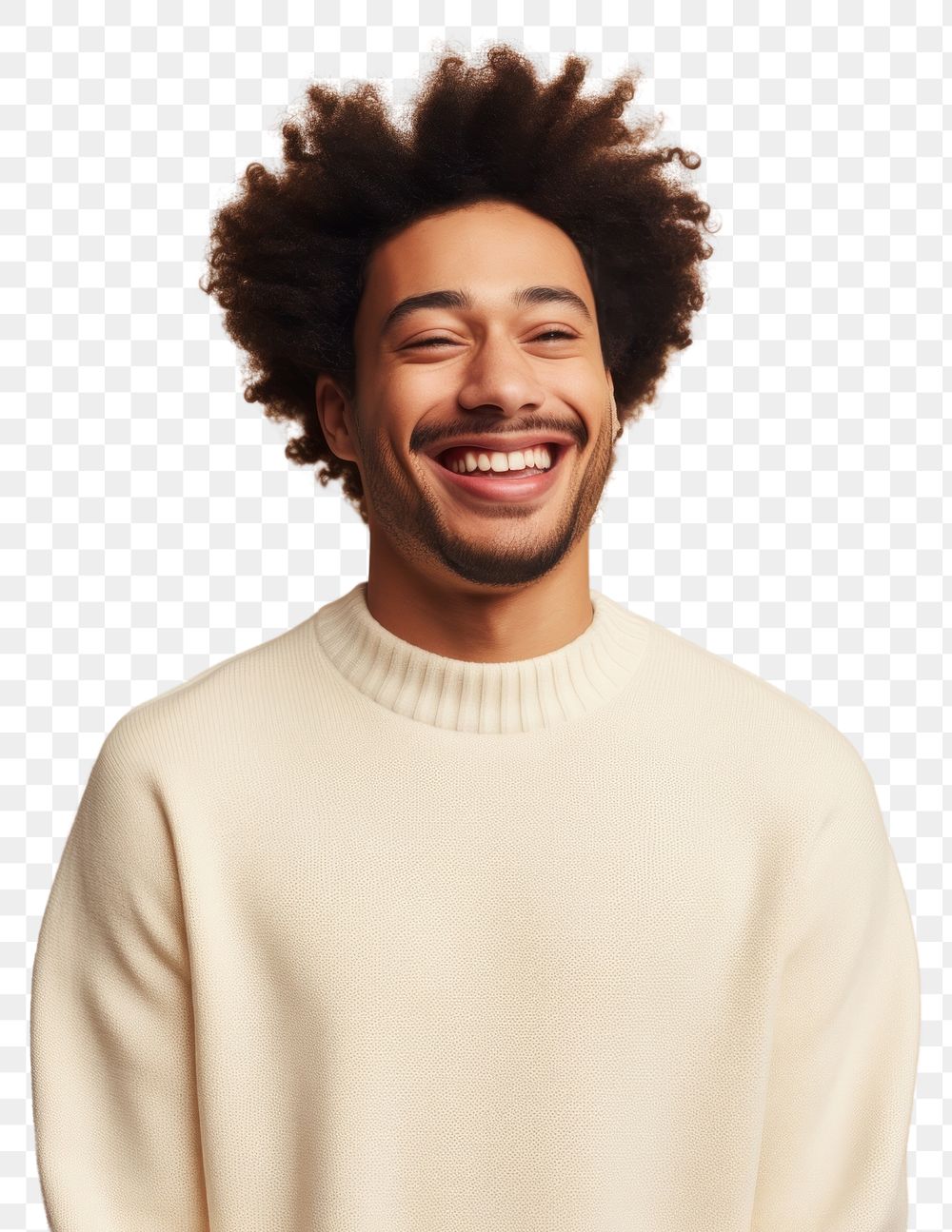 PNG A happy mixed race british man wear cream sweater laughing smile individuality.