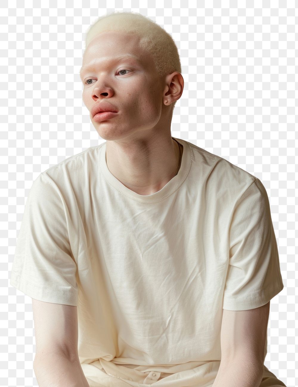 PNG A middle age albino wear cream t shirt portrait photo photography.