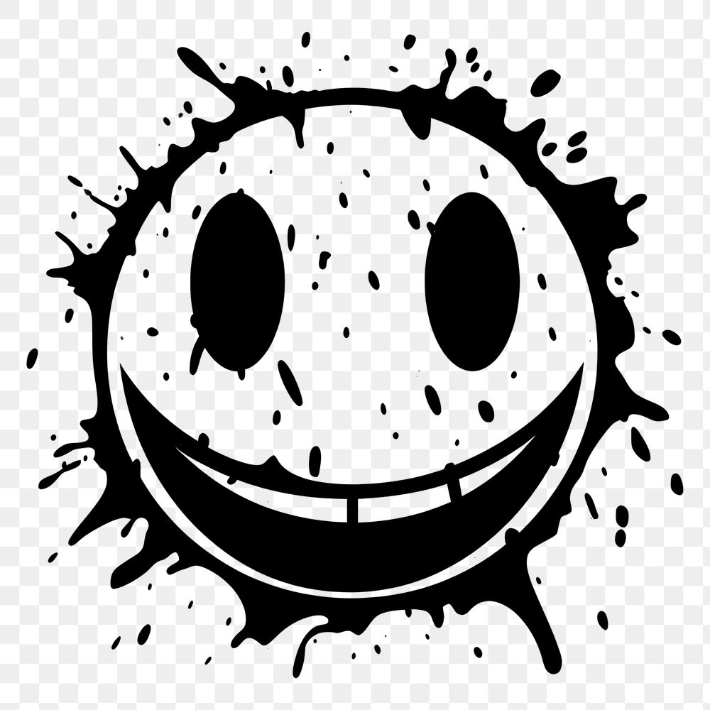 PNG  Smile face emoji black white line.