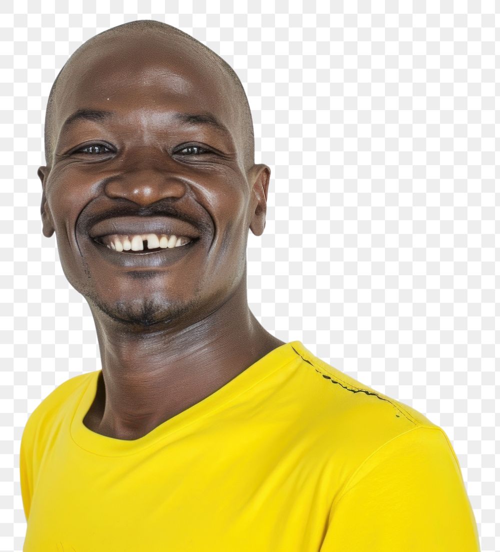 PNG  African man smile portrait t-shirt yellow.
