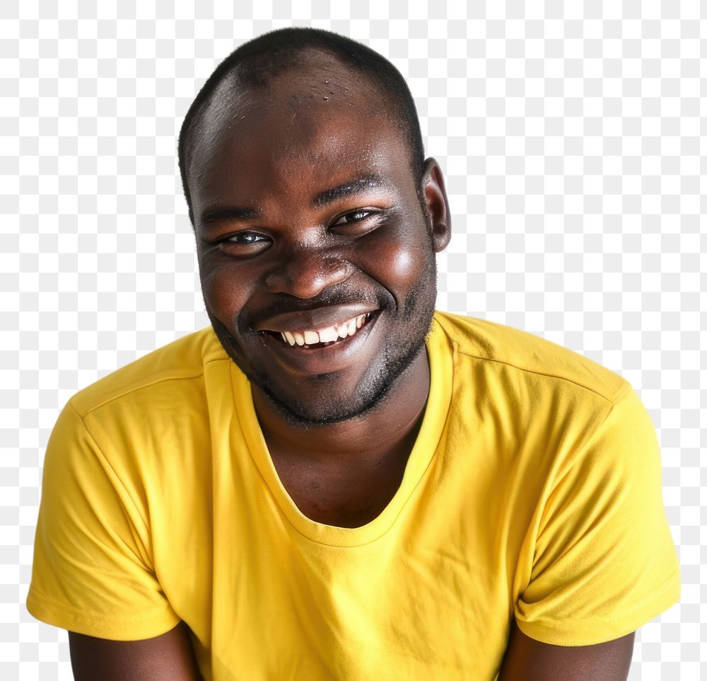 PNG  African man smile portrait t-shirt yellow.