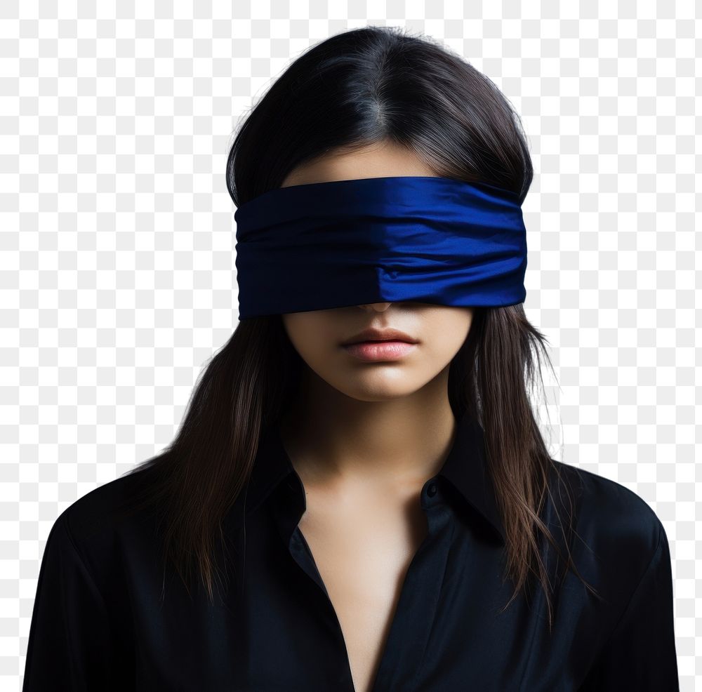 PNG Asia woman blindfold adult black blue.