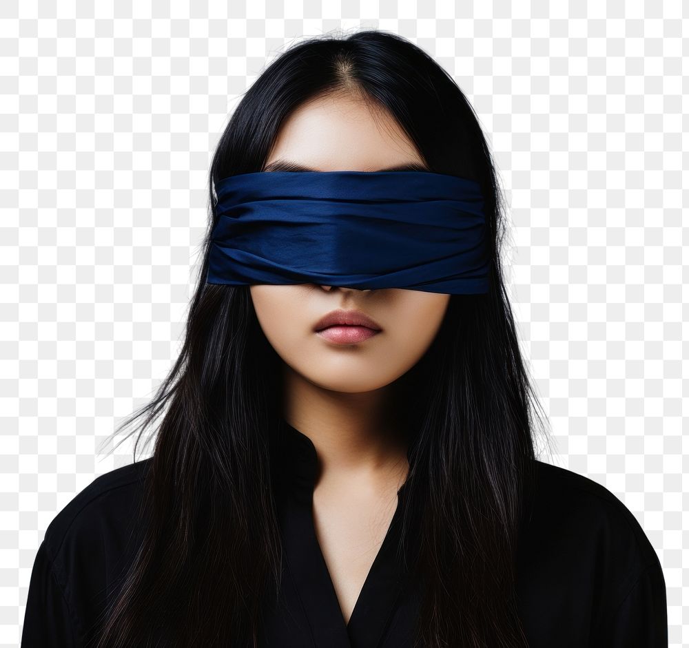 PNG Asia woman blindfold adult black blue.