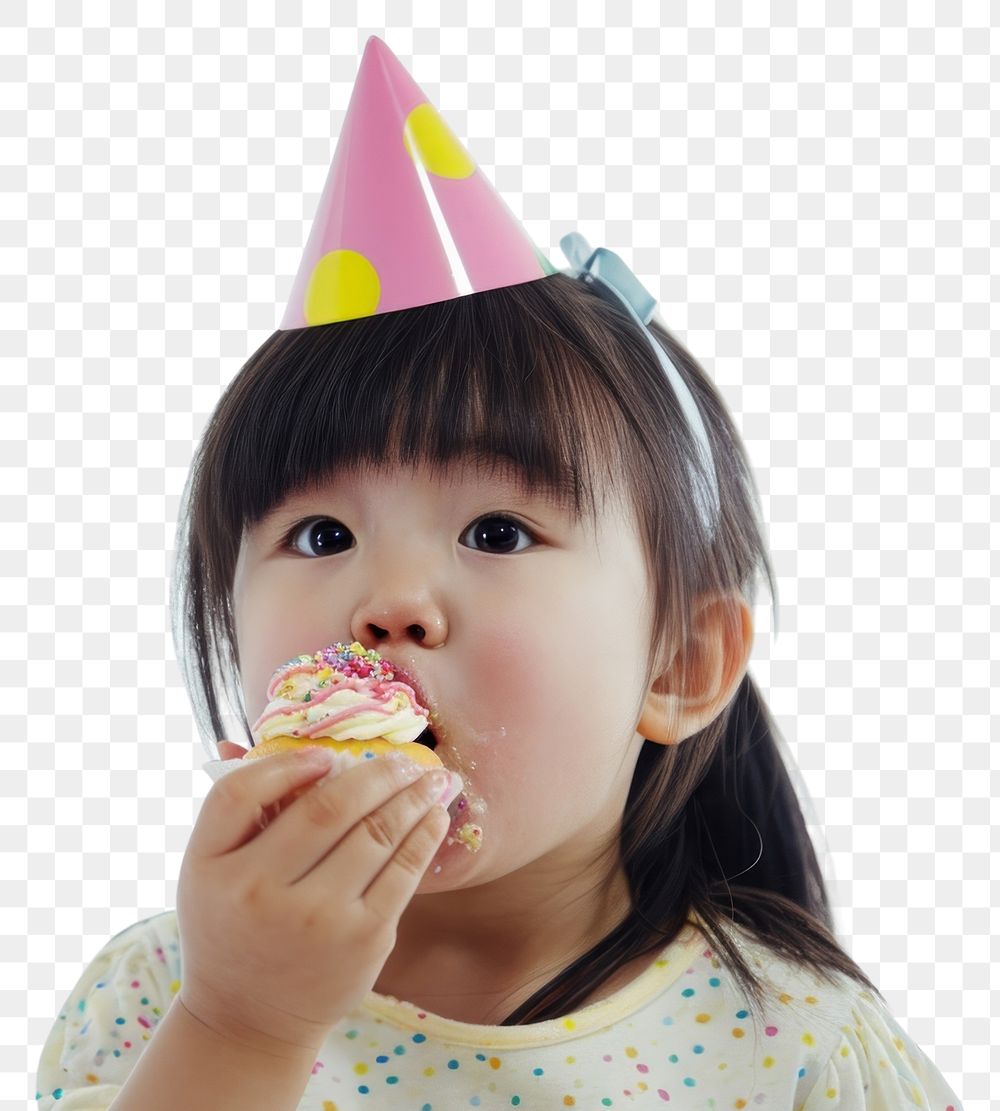 PNG  Asia girl eatting cupcake portrait birthday eating.