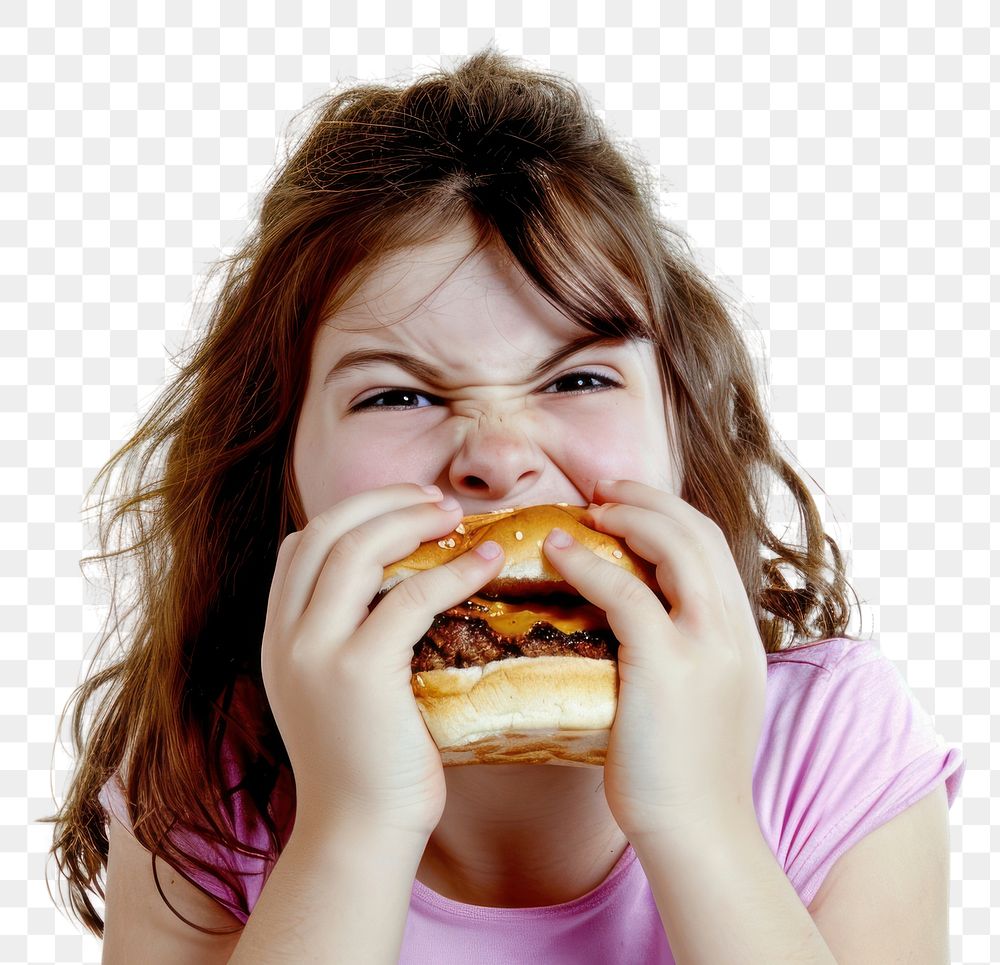 PNG  Girl eatting hamberger portrait biting eating.