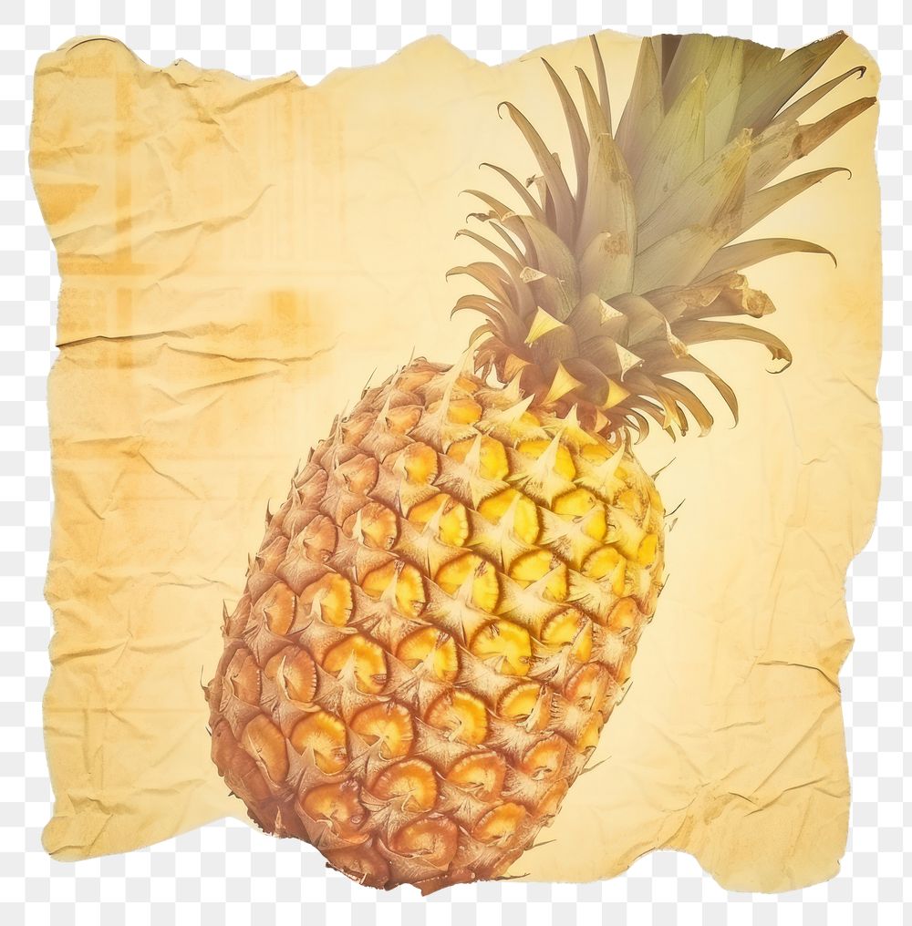 PNG  Pineapple ripped paper fruit plant white background.