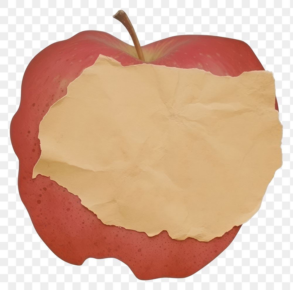 PNG  Red apple shape ripped paper plant food white background.