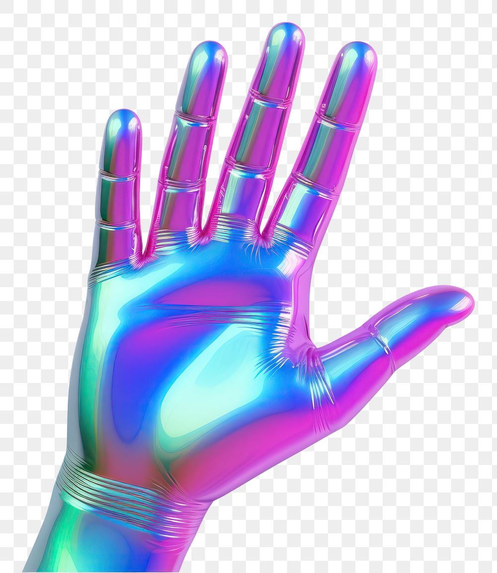 PNG  A hand icon iridescent glove white background futuristic.