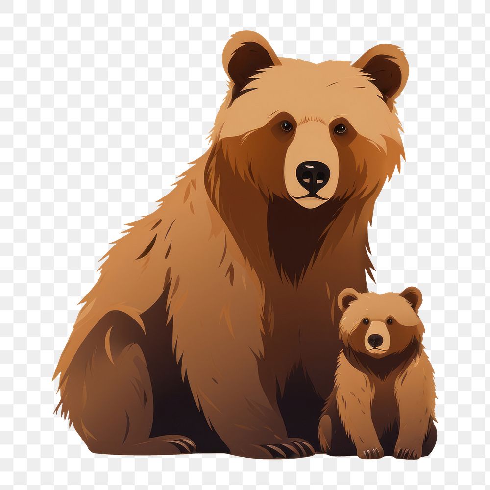 PNG Bear and cub wildlife mammal animal.
