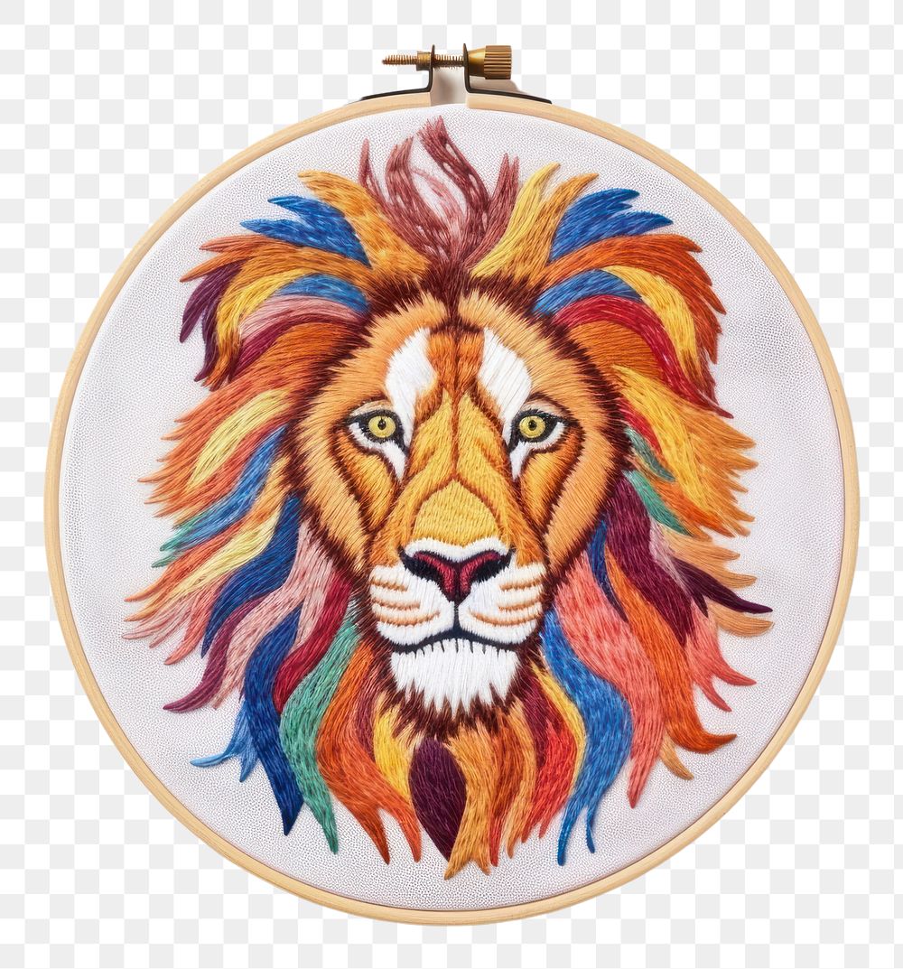 PNG Lion embroidery pattern textile.