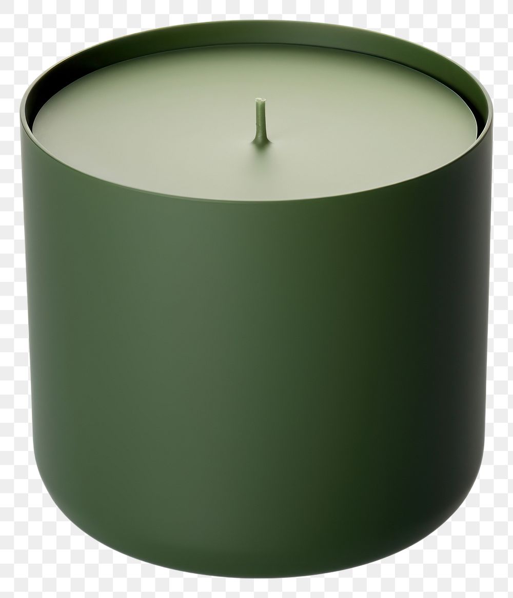 PNG  Ceremic candle jar in army green cylinder white background lighting. AI generated Image by rawpixel.