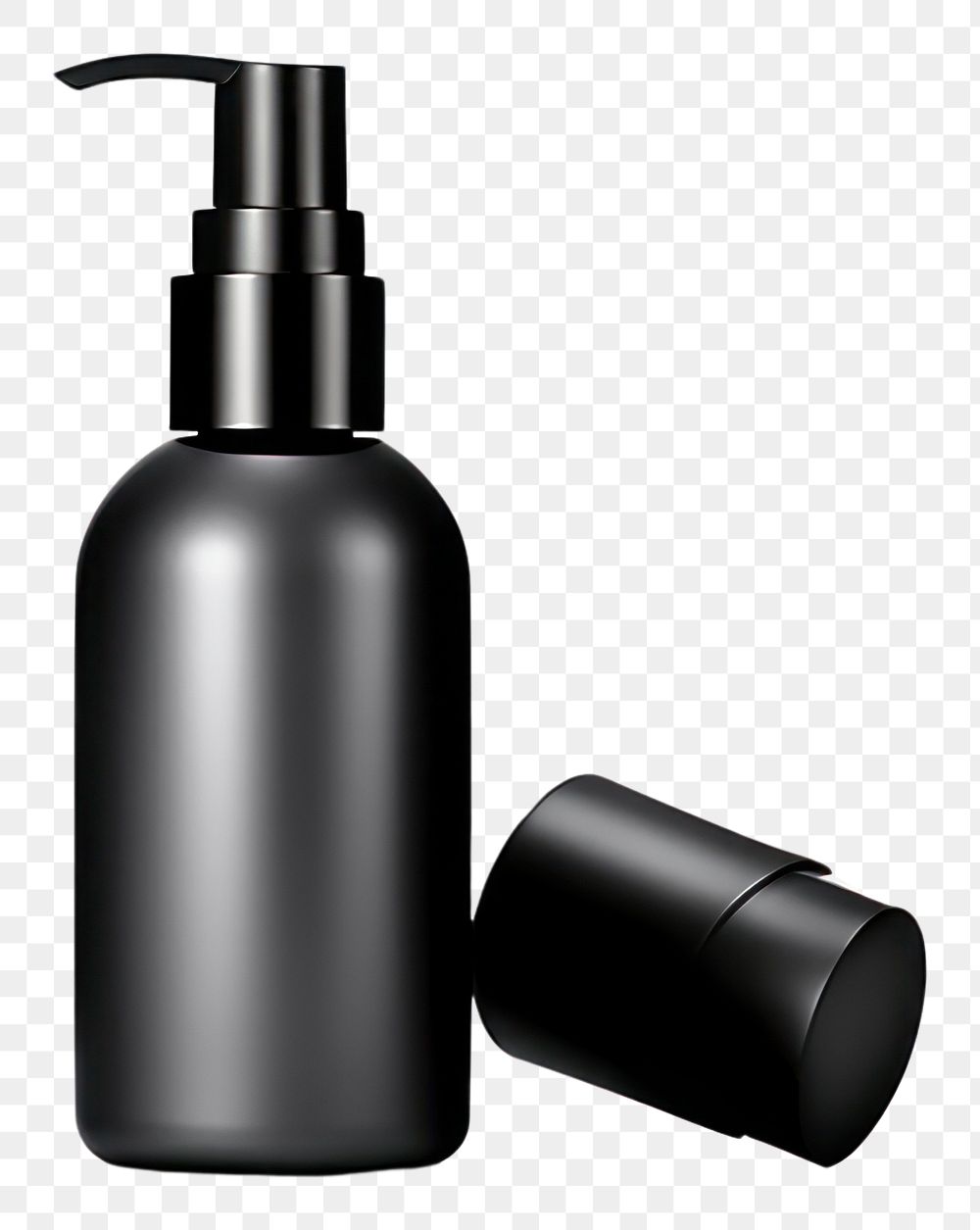 PNG  Cosmetic polished bottle with dispenser pump in black cosmetics perfume white background. AI generated Image by…