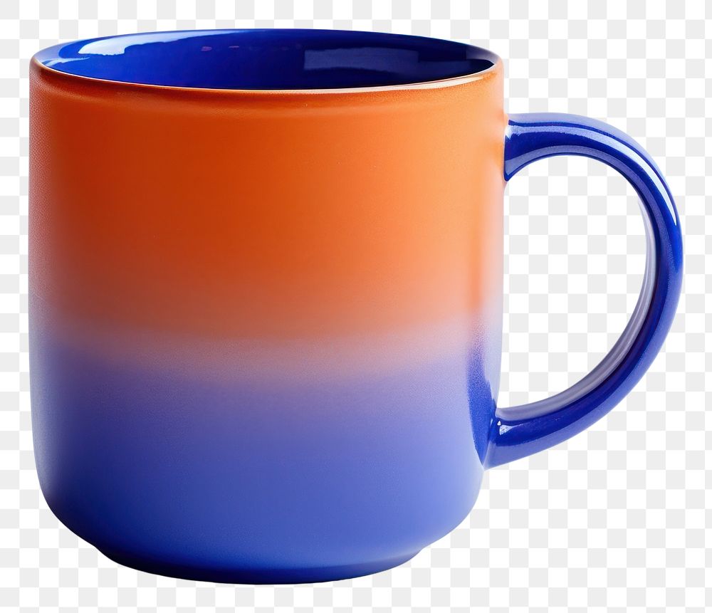 PNG A minimal two tone colored of orange and blue coffee mug pottery drink cup.