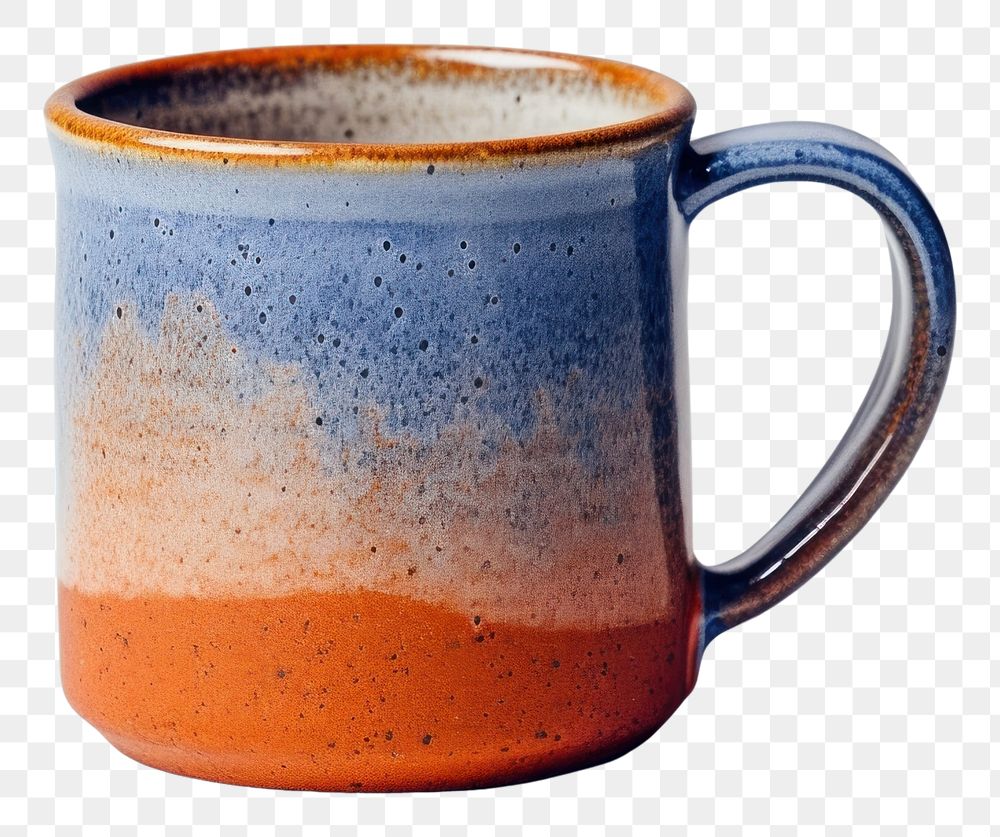 PNG A minimal two tone colored of orange and blue coffee mug pottery porcelain drink.