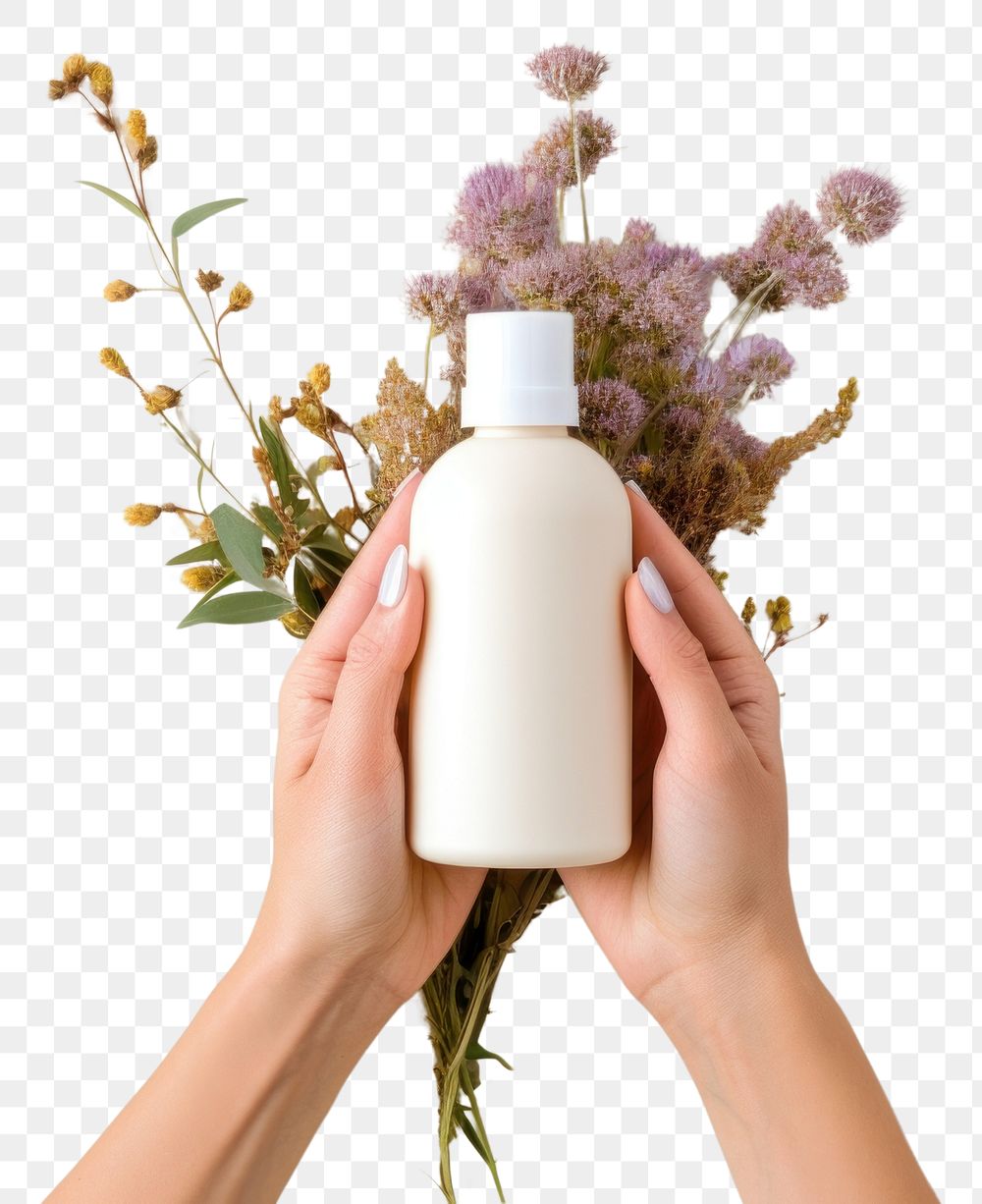 PNG  The woman holding a hand lotion perfume bottle back. AI generated Image by rawpixel.