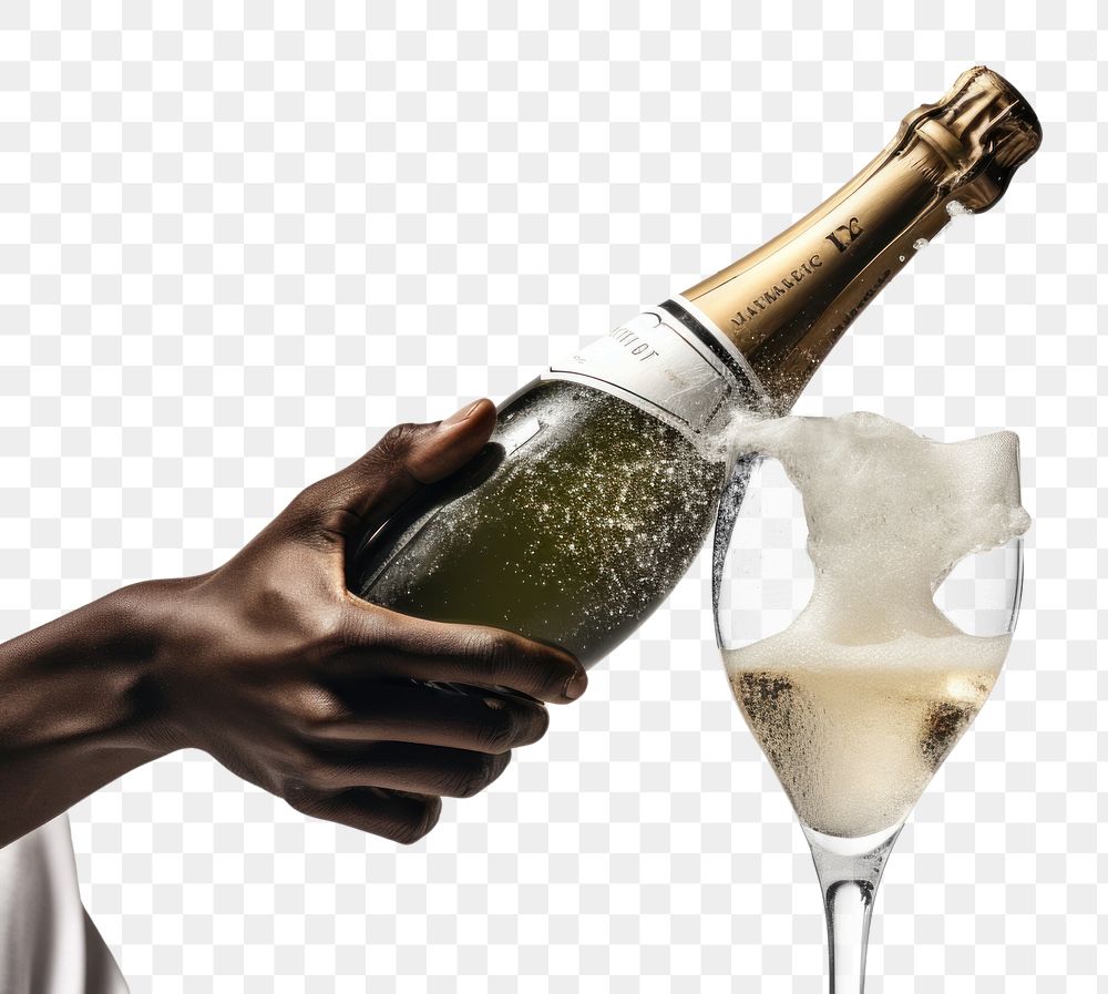 PNG  Bottle champagne holding glass. AI generated Image by rawpixel.