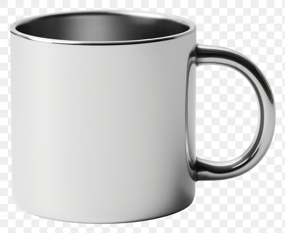 PNG Coffee mug Chrome material drink cup white background.