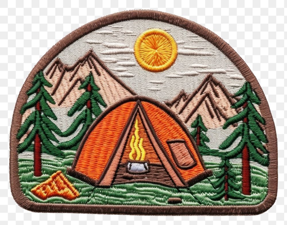 PNG Camping tent embroidery craft representation. AI generated Image by rawpixel.
