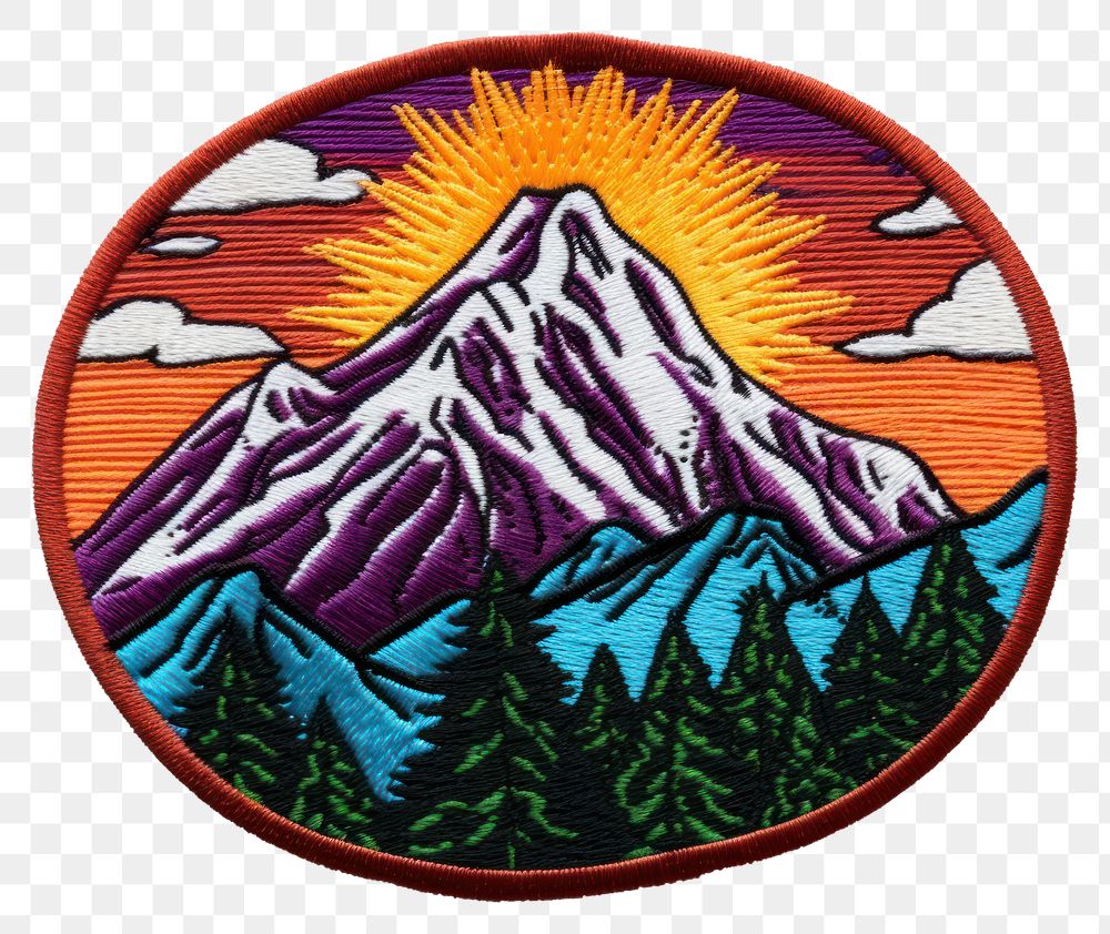 PNG Mountain embroidery badge stratovolcano. AI generated Image by rawpixel.