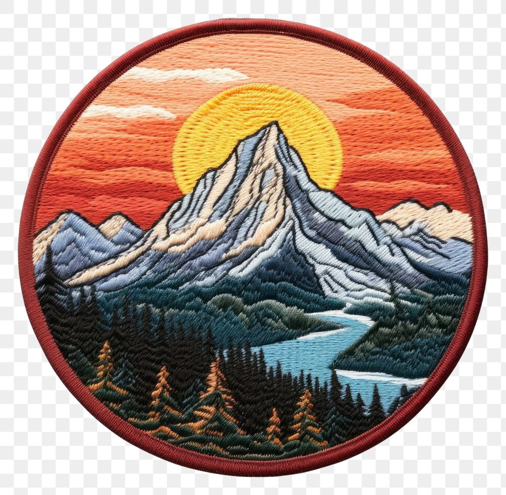 PNG Mountain landscape embroidery shape badge. 