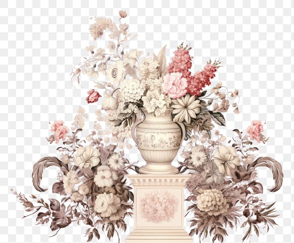 PNG Flower vase toile pattern plant art