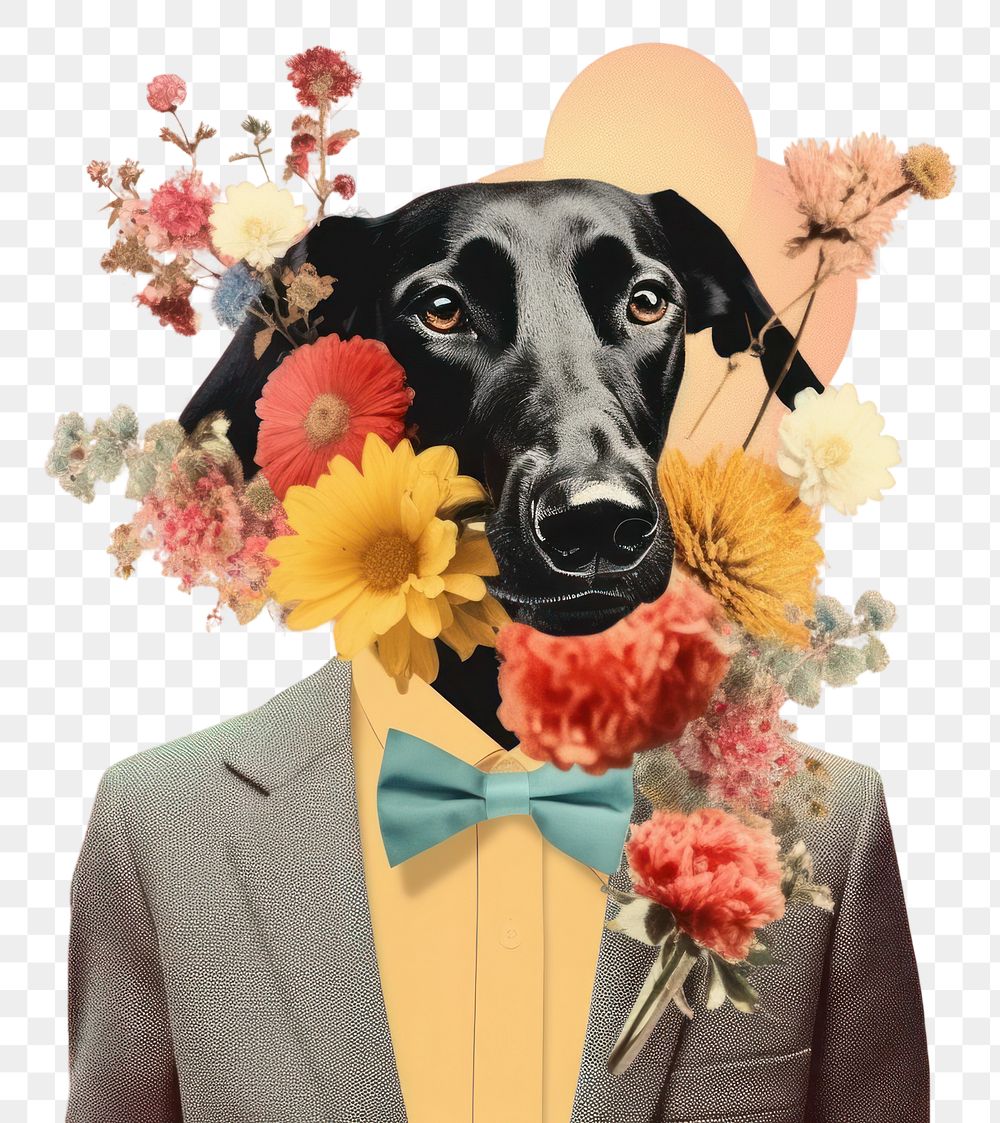 PNG Collage Retro dreamy dog bouquet portrait animal mammal.