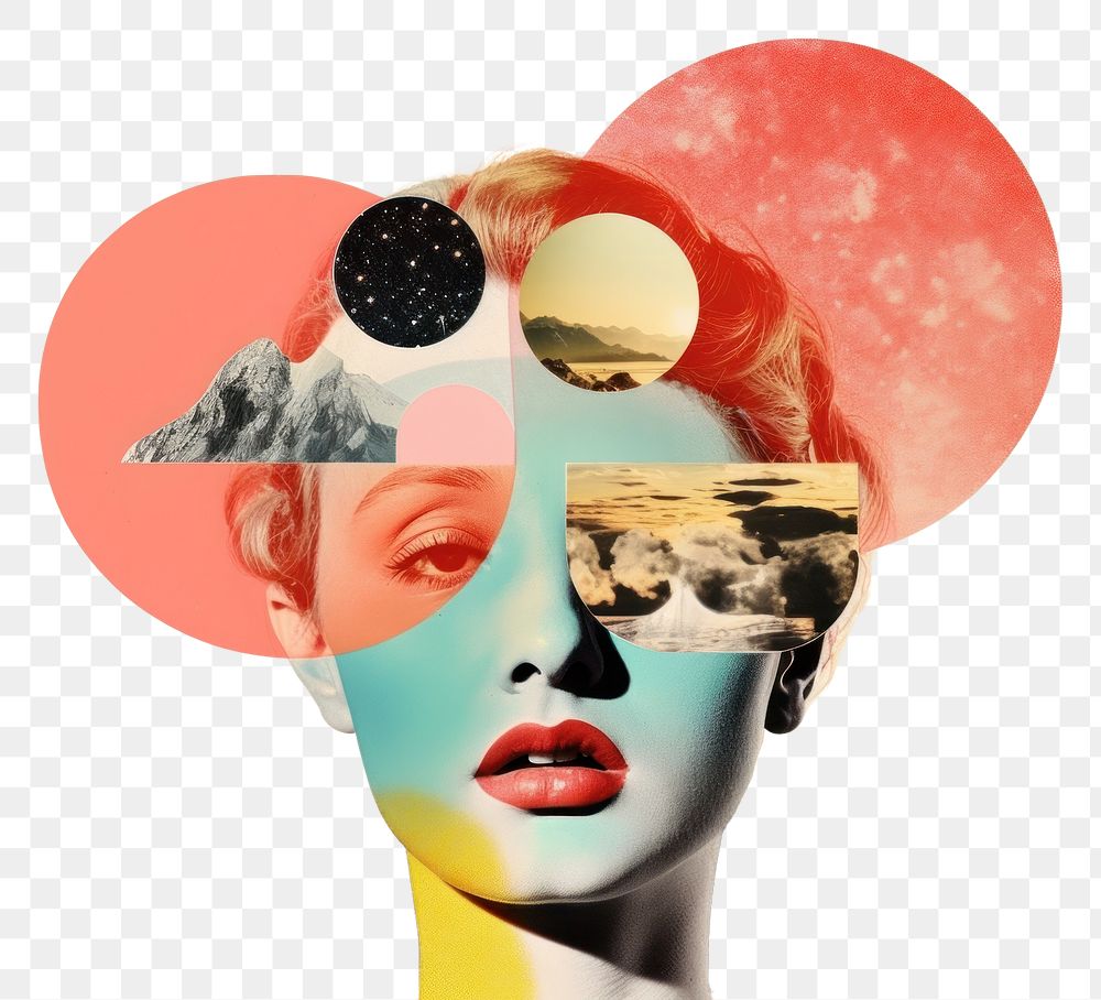 PNG Collage Retro dreamy influencer collage art portrait.