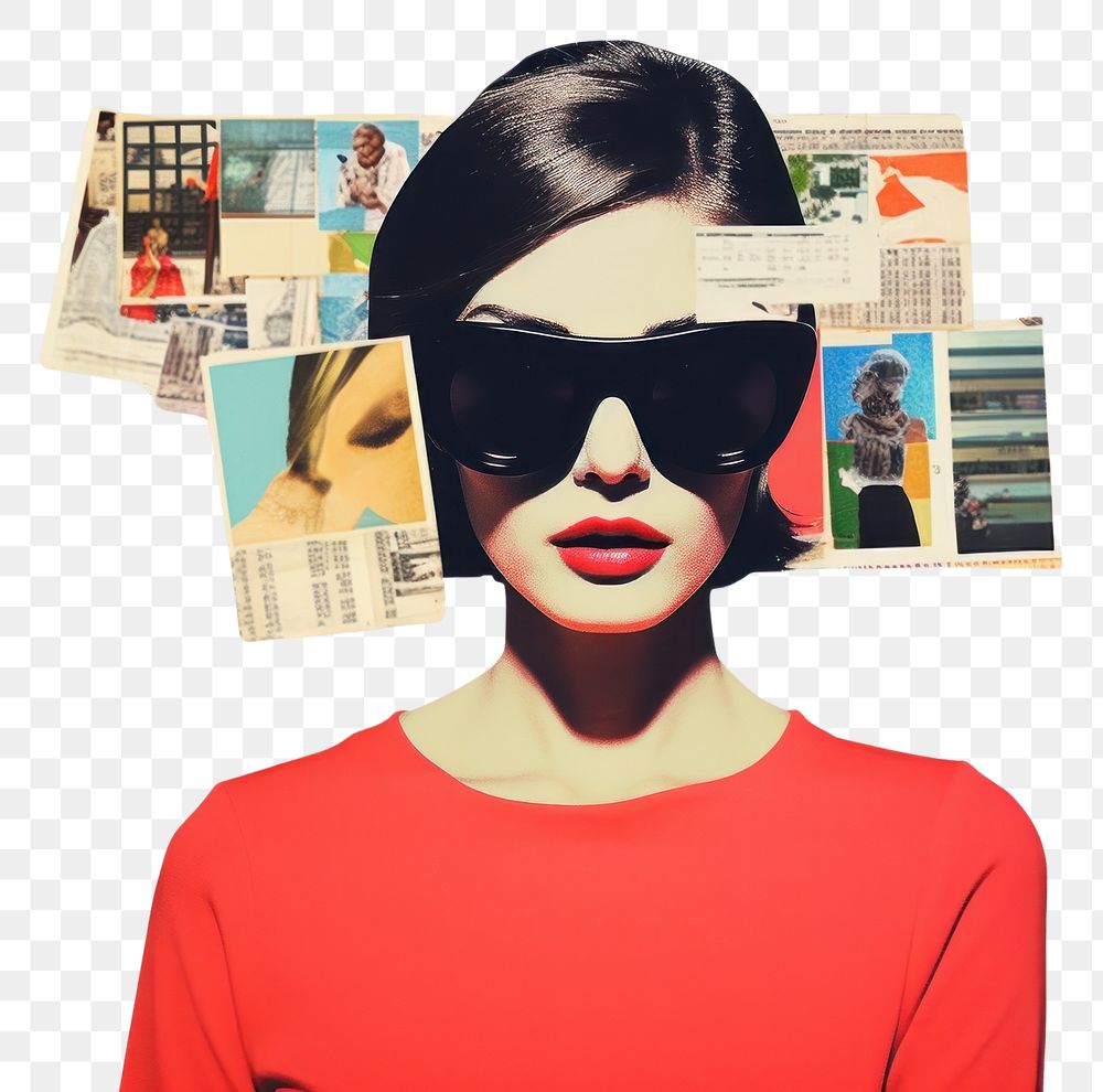 PNG Collage Retro dreamy social media sunglasses portrait poster.
