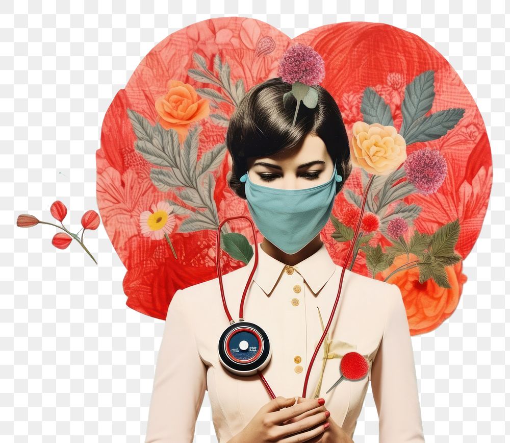PNG Retro dreamy of medical adult art stethoscope.