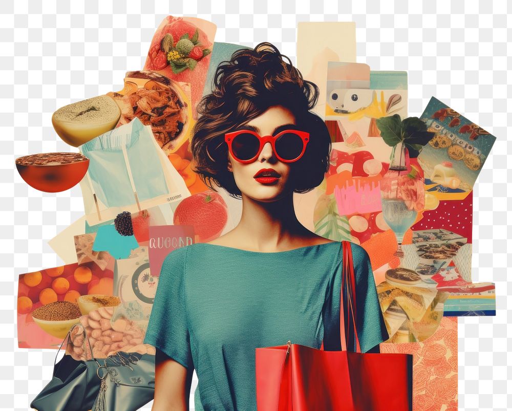 PNG Collage Retro dreamy shopping art portrait collage.
