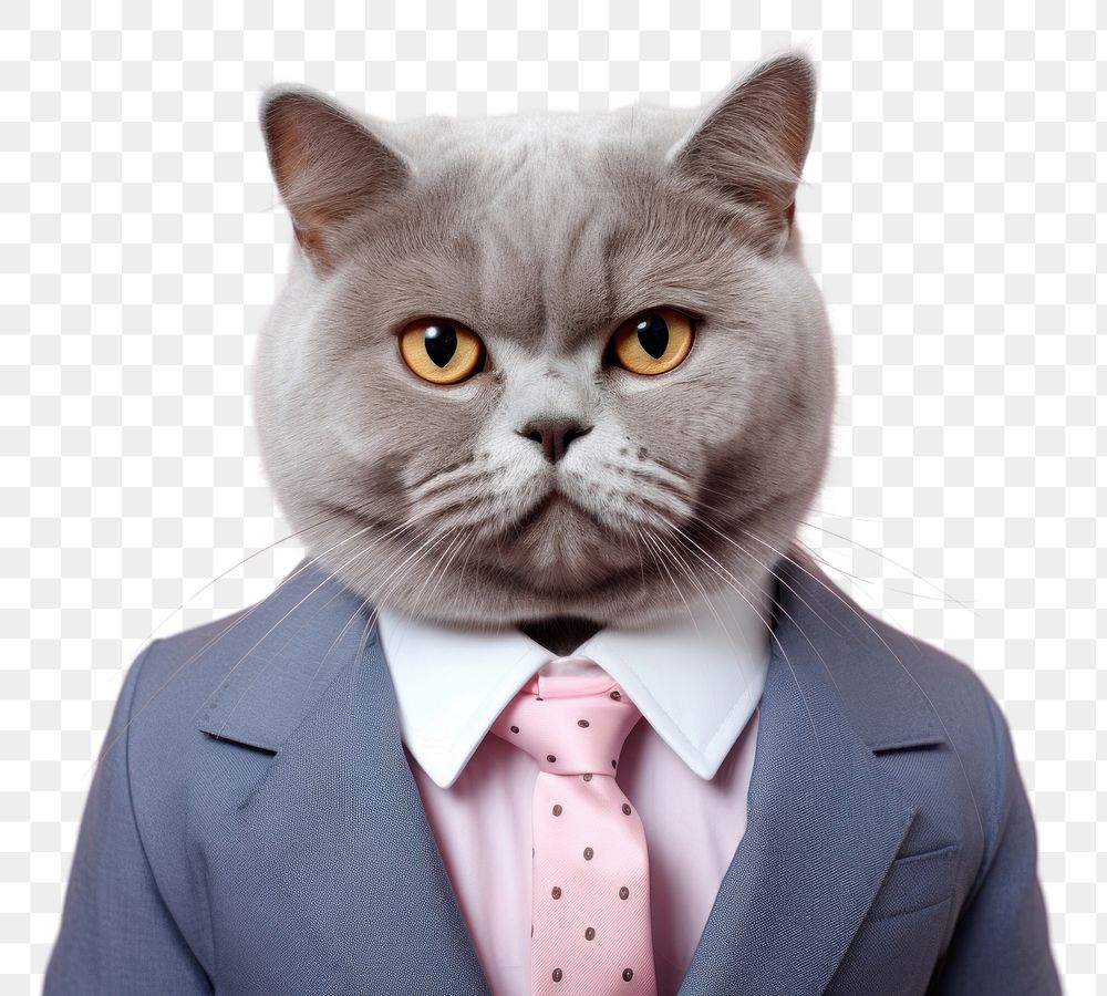 PNG Gray cat portrait animal necktie