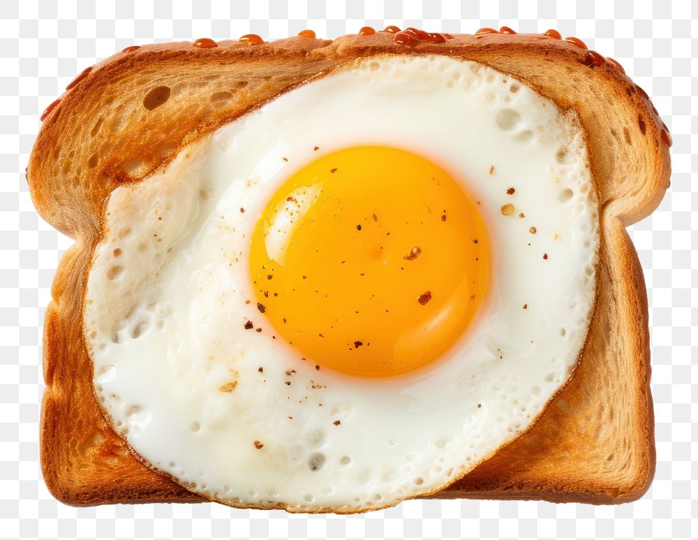 PNG Toast with fried egg bread food white background.