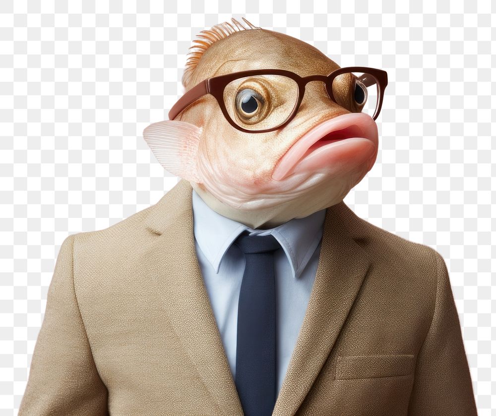 PNG Fish portrait glasses cartoon.