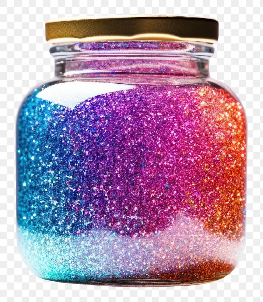 PNG  Jar with colorful glitter white background container drinkware. AI generated Image by rawpixel.