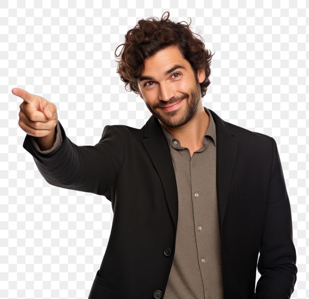 PNG Man pointing to copyspace adult hand white background.