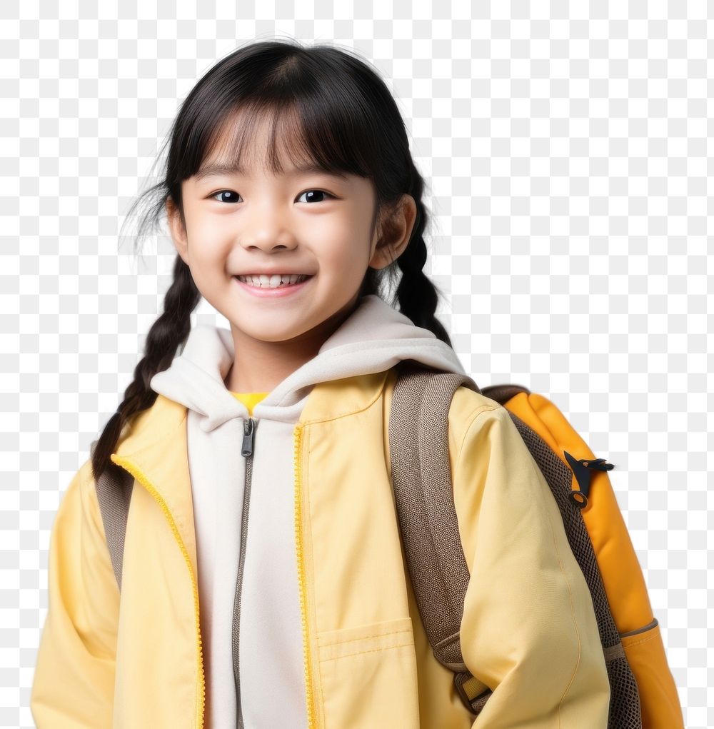 PNG Primary school girl smile portrait backpack.