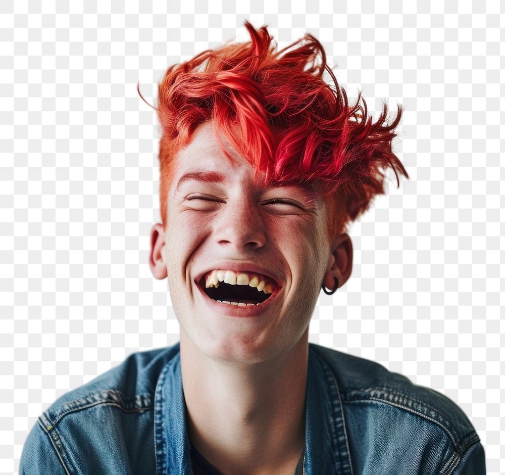 PNG  Skinny caucasian teen man laughing adult head hair. AI generated Image by rawpixel.