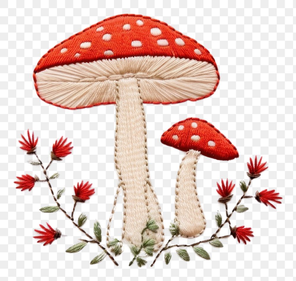 PNG Mushroom in embroidery style needlework pattern textile.