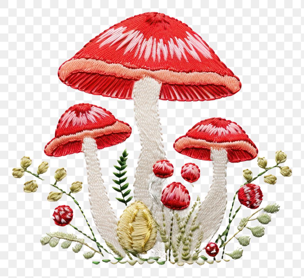 PNG Mushroom in embroidery style needlework pattern agaric.