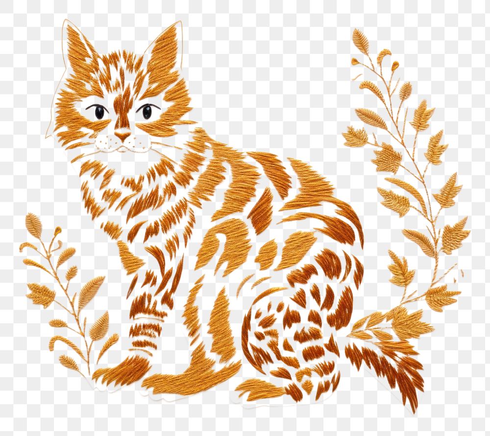 PNG A ginger cat in embroidery style pattern animal mammal.