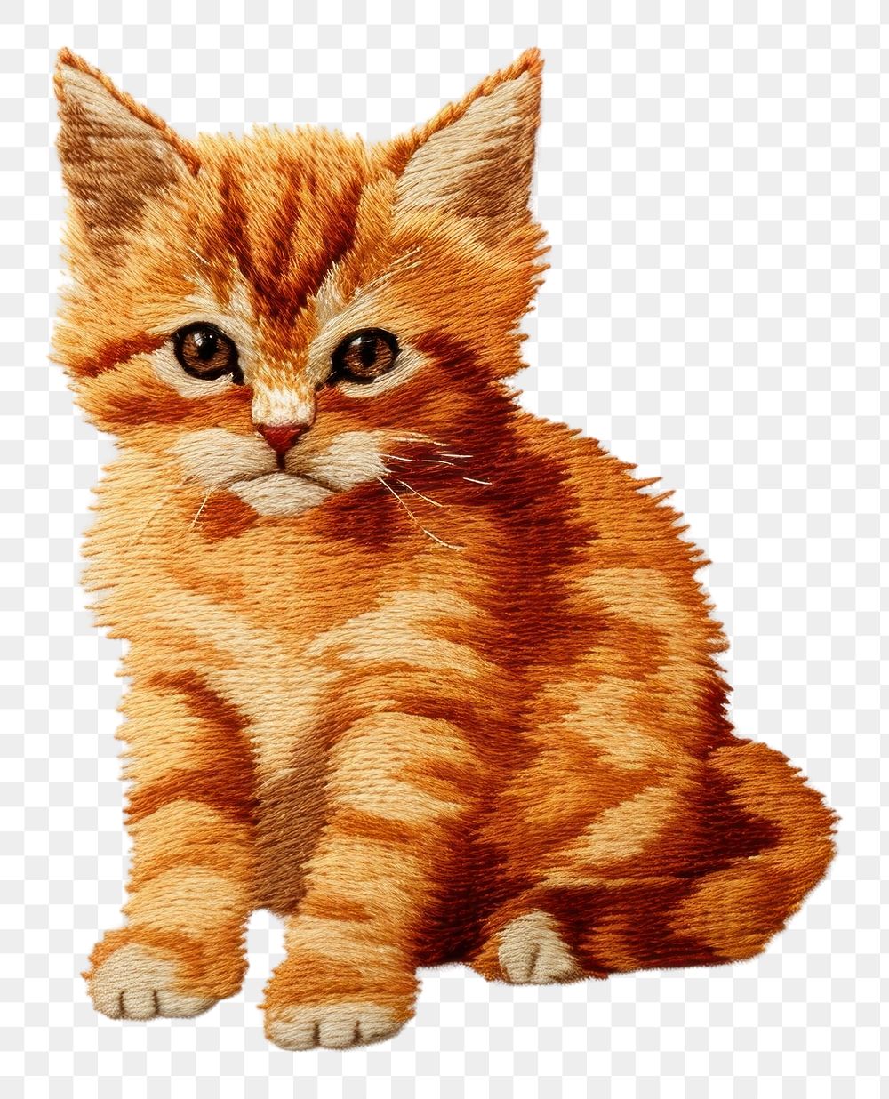 PNG A ginger cat in embroidery style animal mammal kitten.
