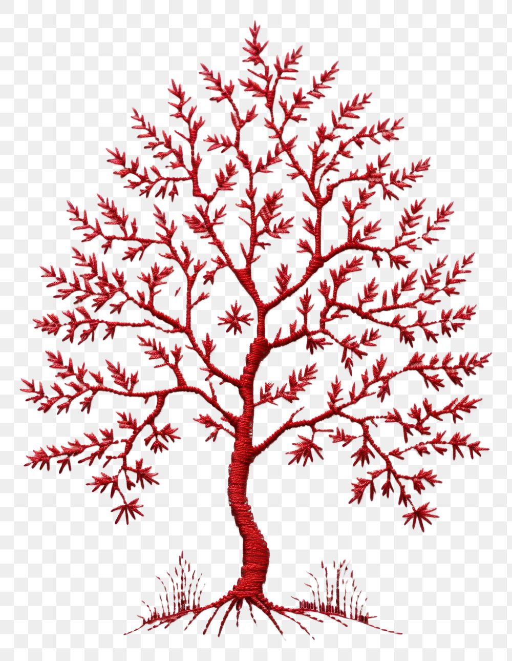 PNG Tree in embroidery style pattern plant leaf.