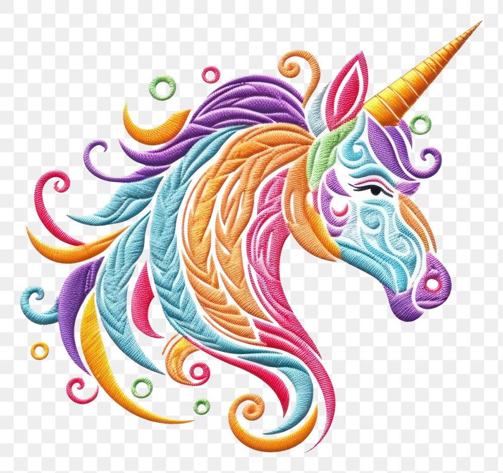 PNG Unicorn in embroidery style pattern drawing sketch.